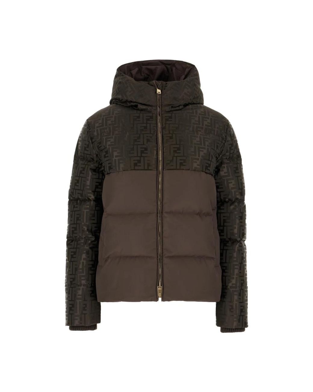 Fendi Ff Nylon Down Jacket in het Brown
