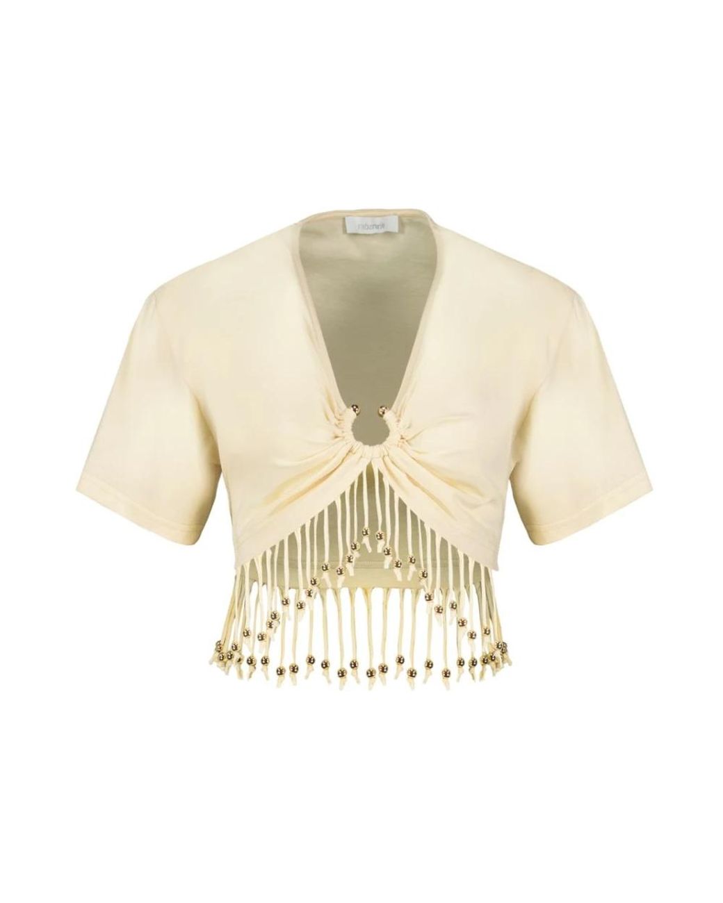 Rabanne Tops ,Katoen Beaded Fringe Crop Top in het Natural
