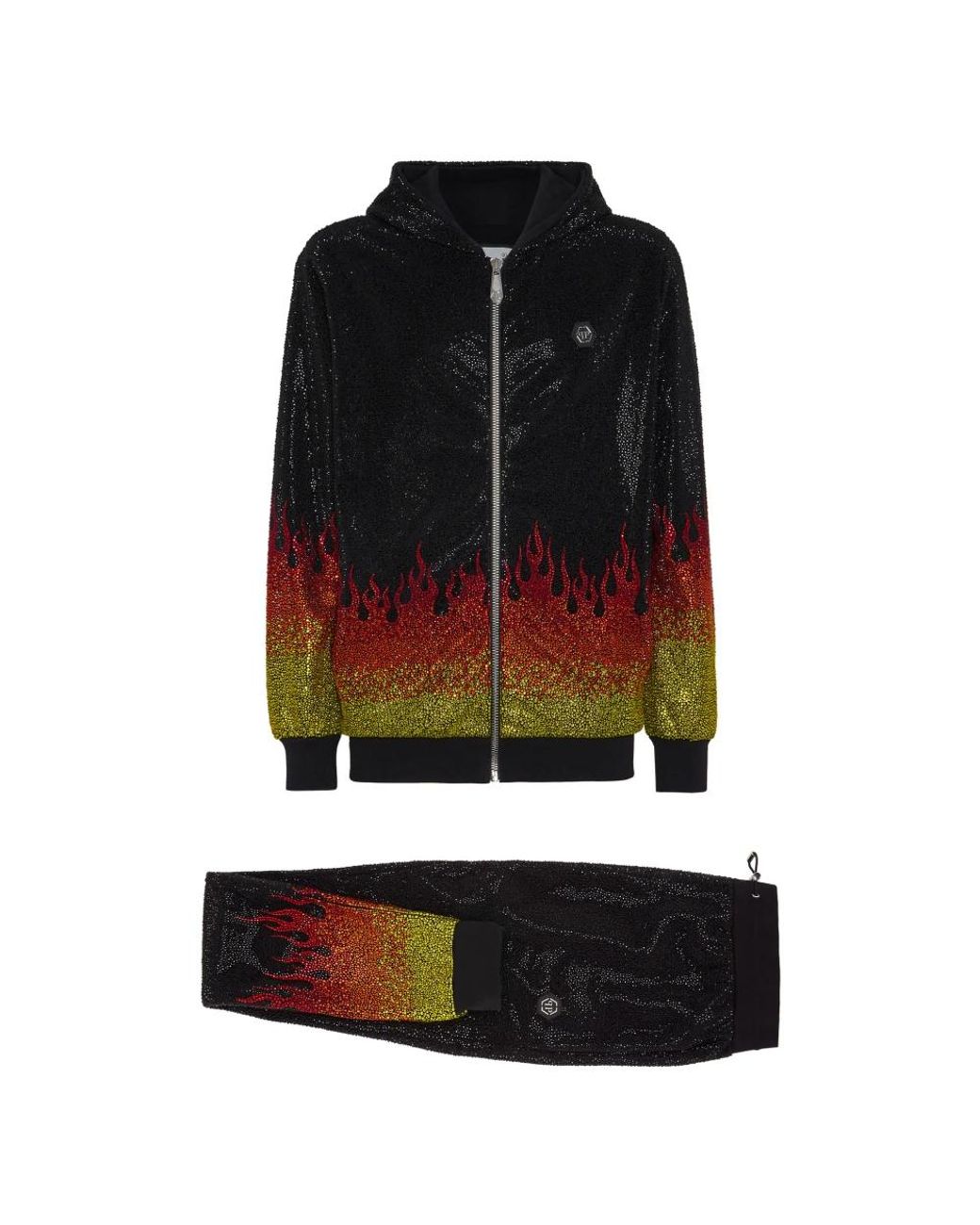 Philipp Plein Jumpsuits & Playsuits ,Zwart ,Katoen Jogging Trainingspak: Hoodie/Broek Met Kristallen Vlam in het Black voor heren