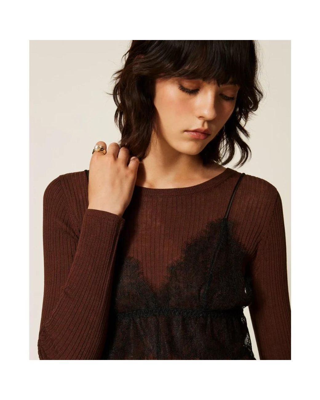 Twinset Brown Long Sleeve T-Shirts