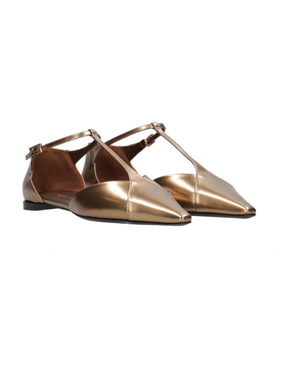 Max Mara Schoenen ,Bruin ,Leer Bruine Leren Platte Schoenen Met T-Bar in het Brown