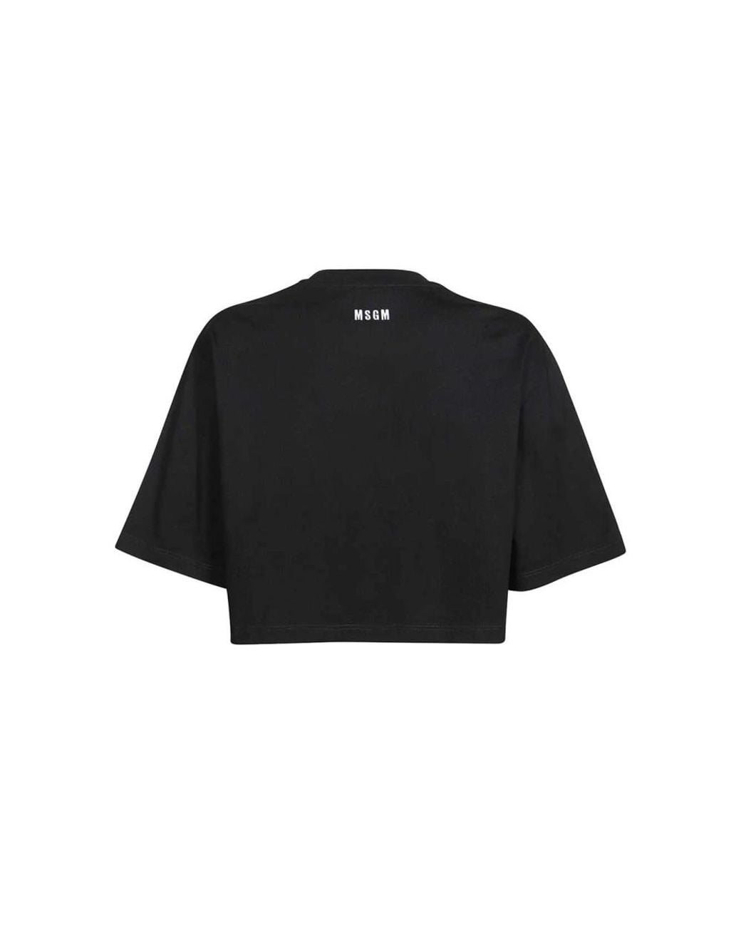 MSGM Tops ,Zwart ,Katoen Gedrukte Katoenen Crop Top in het Black