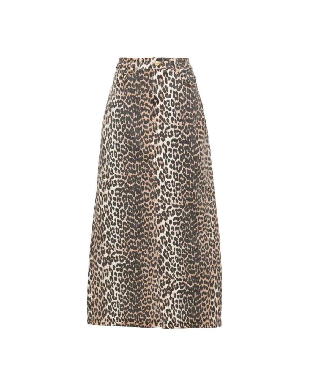 Ganni Leopard Denim Maxi Split Rok in het Natural