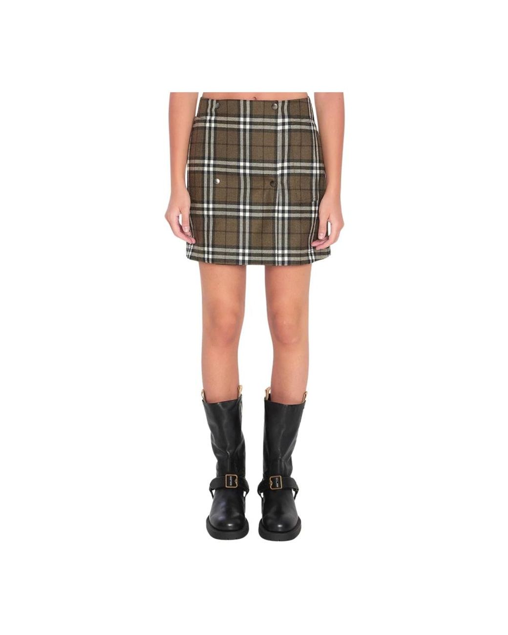 Burberry Plaid Wool Blend Mini Rok in het Green