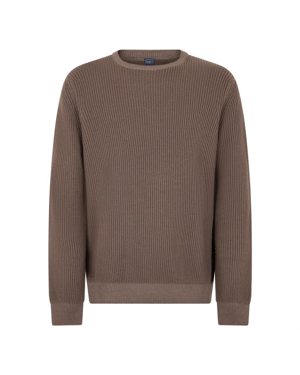 Fedeli Brown Round-Neck Knitwear for men