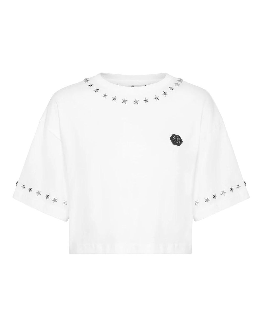 Philipp Plein Tops ,Wit ,Katoen Cropped T-Shirt Stars in het White