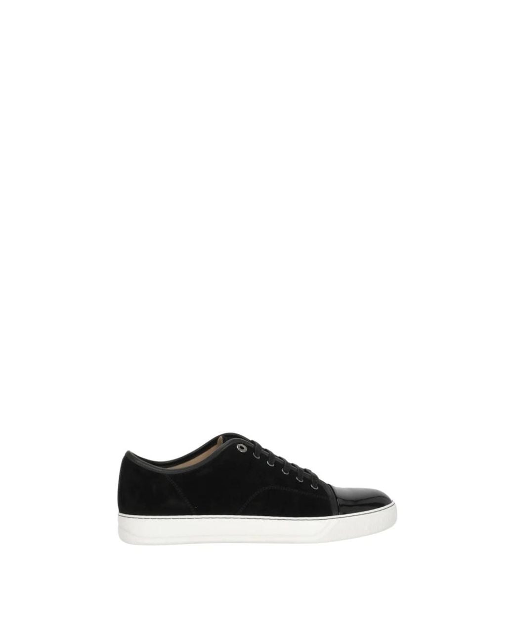 Lanvin Black Suede Glossy Round Toe Low-Top Sneakers for men