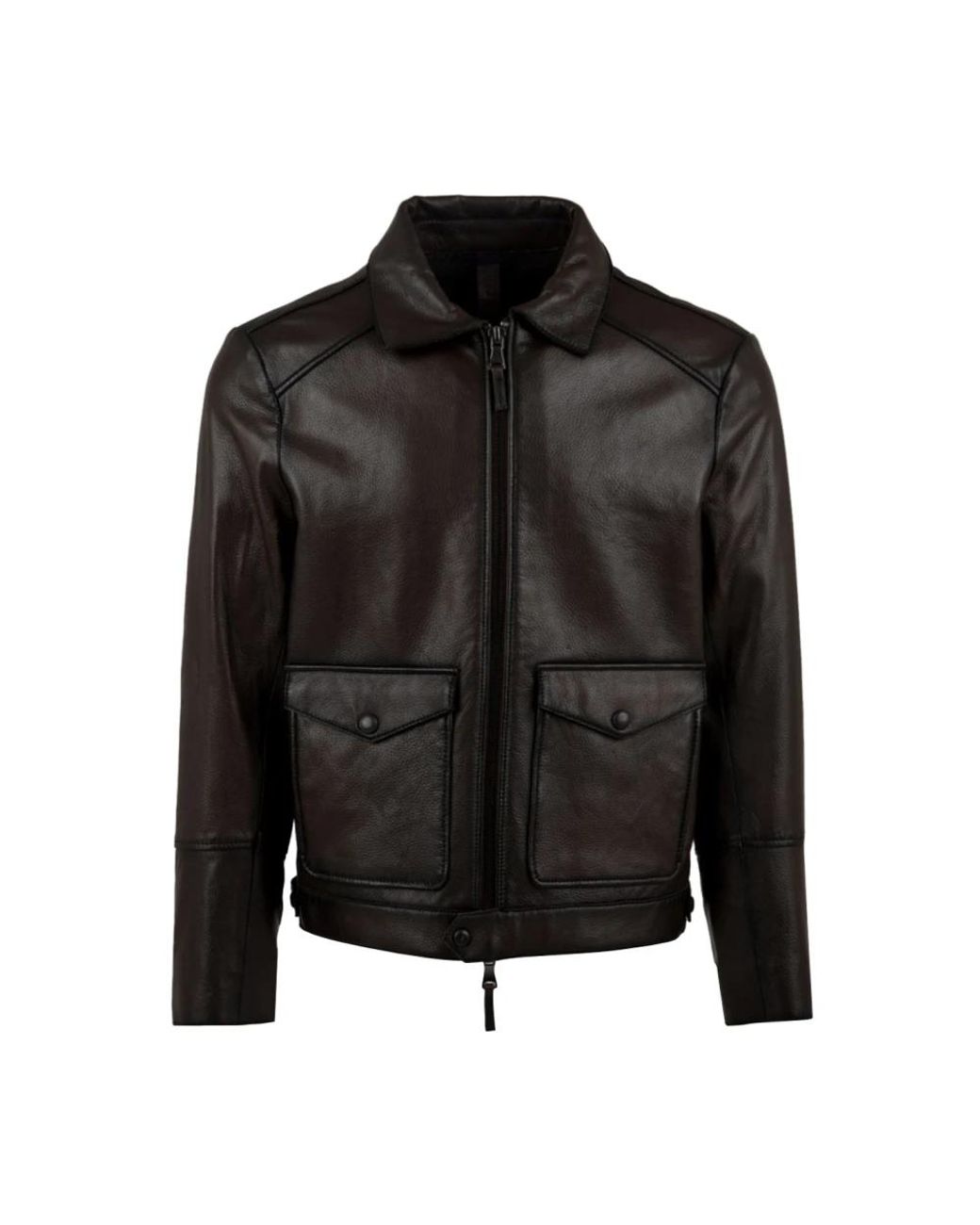 The Jack Leathers Jassen ,Bruin ,Leren Jassen Met Dubbele Ritssluiting En Voorzakken in het Black voor heren