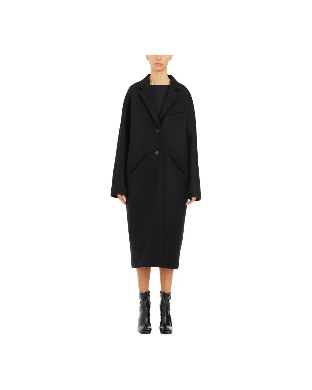 Courreges Jassen ,Zwart ,Wol Lange Cocoon Jas Van Wol in het Black
