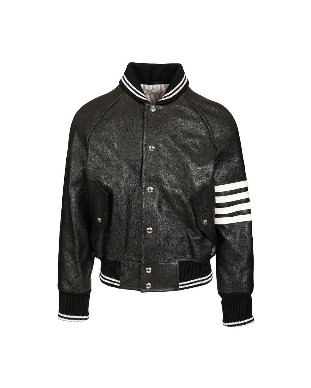 Thom Browne Black 4-Bar Leather Bomber Jacket for men