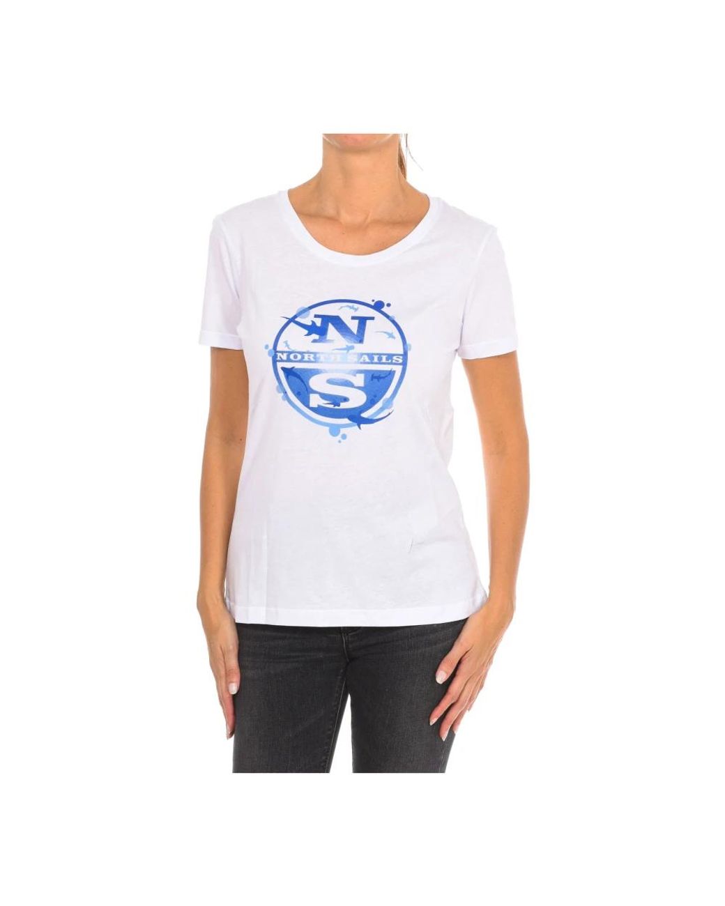 North Sails Tops ,Wit ,Katoen T-Shirt Met Korte Mouwen En Geribbelde Halslijn in het White