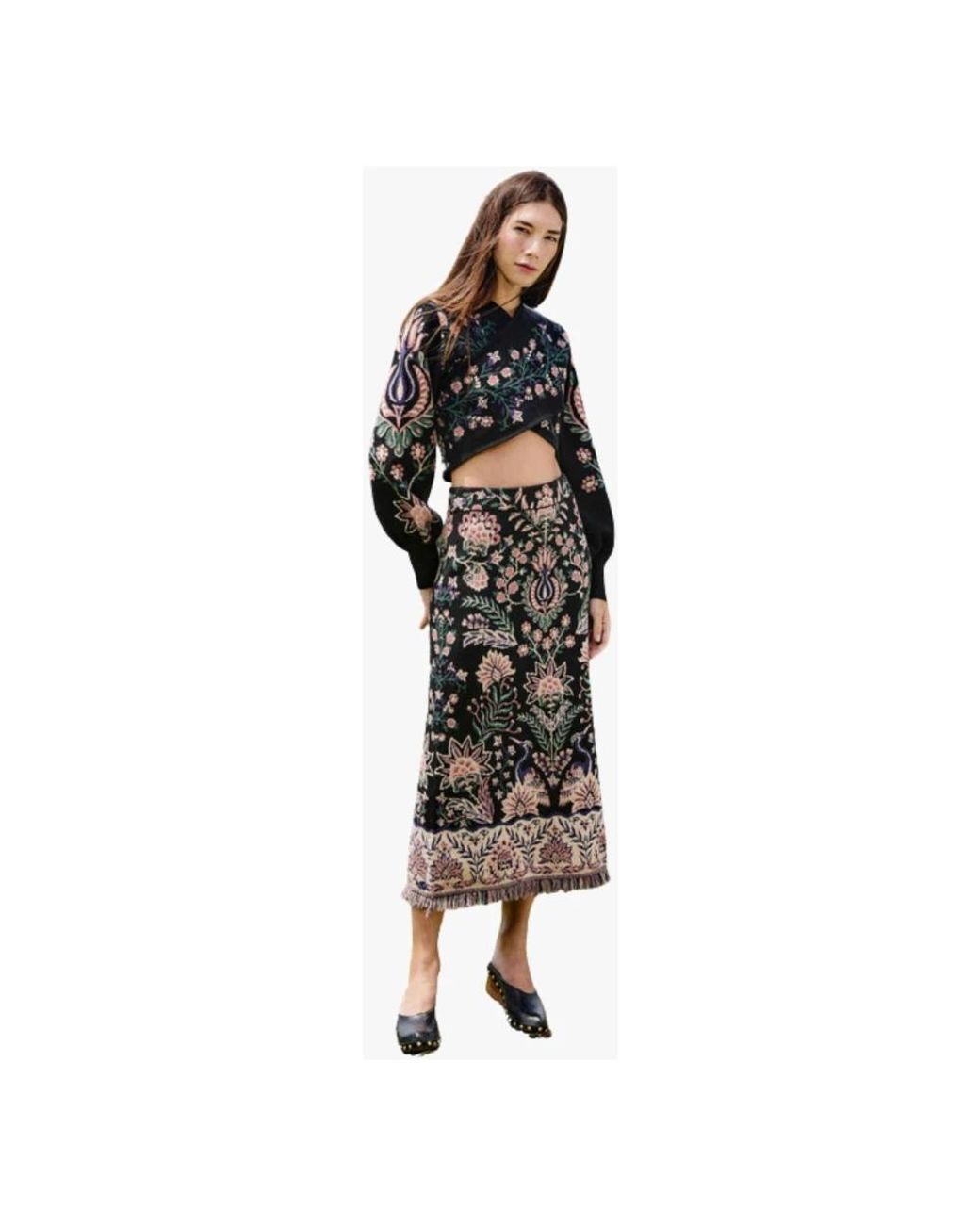 Farm Rio Black Midi Skirts