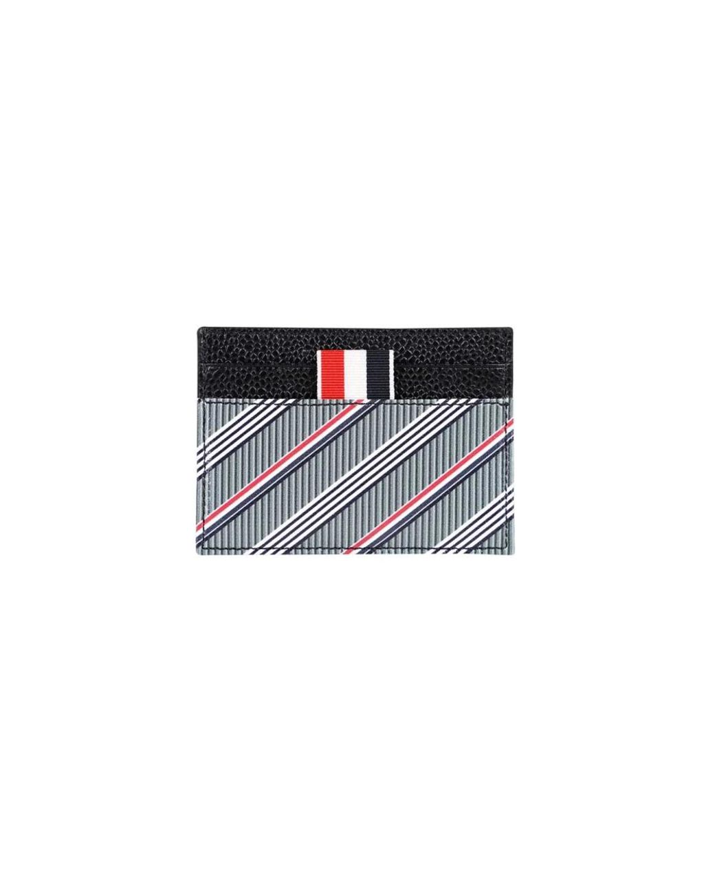 Thom Browne Accessoires ,Grijs ,Katoen Leren Kaarthouder Met Tricolor Detail in het Black voor heren