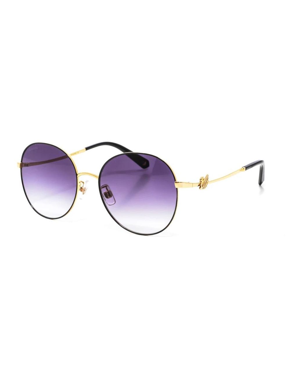 Swarovski Accessoires ,Geel ,Ronde Metalen Zonnebril in het Purple