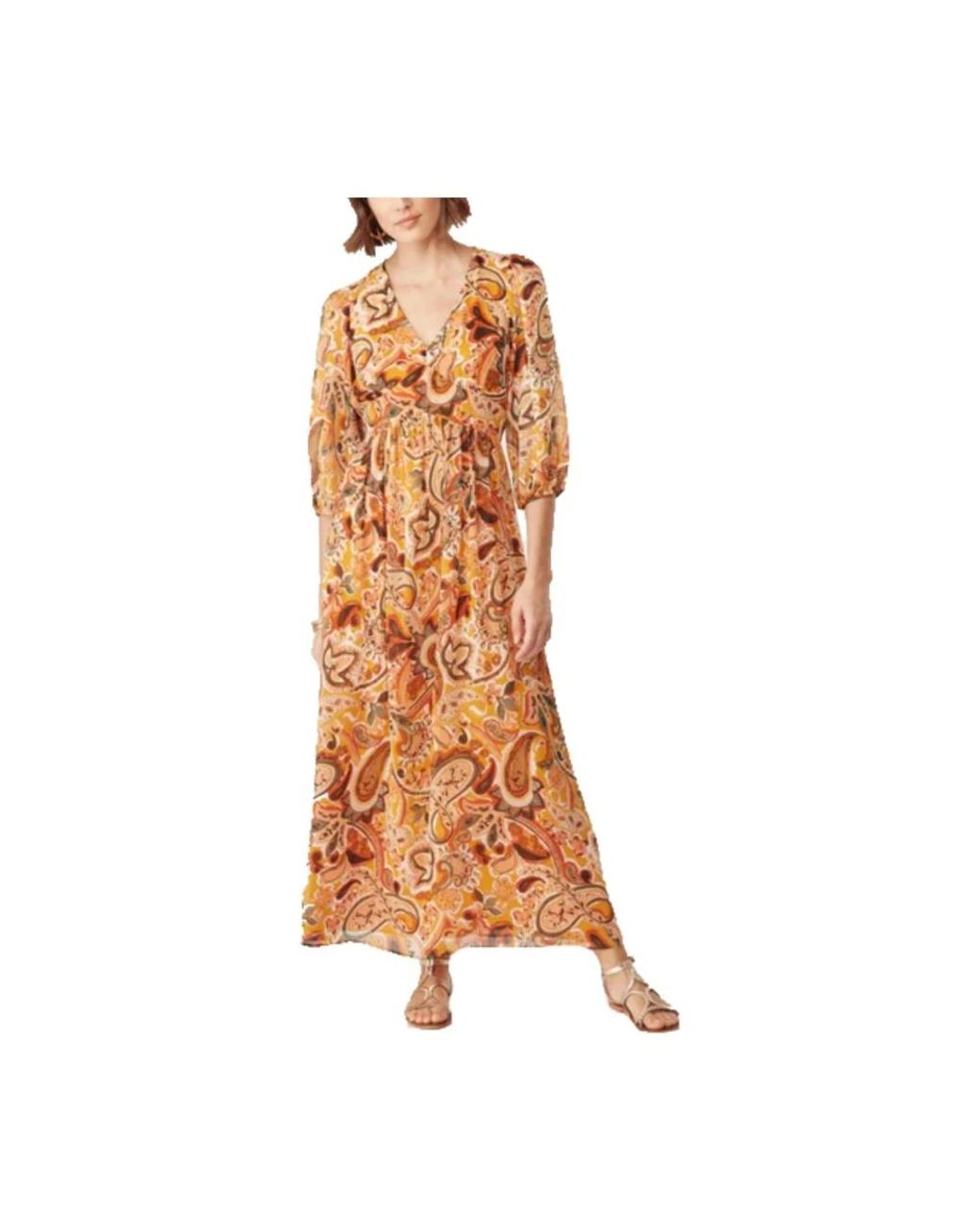 Naf Naf Kleedjes ,Oranje ,Polyester Ksahara -Jurk in het Brown