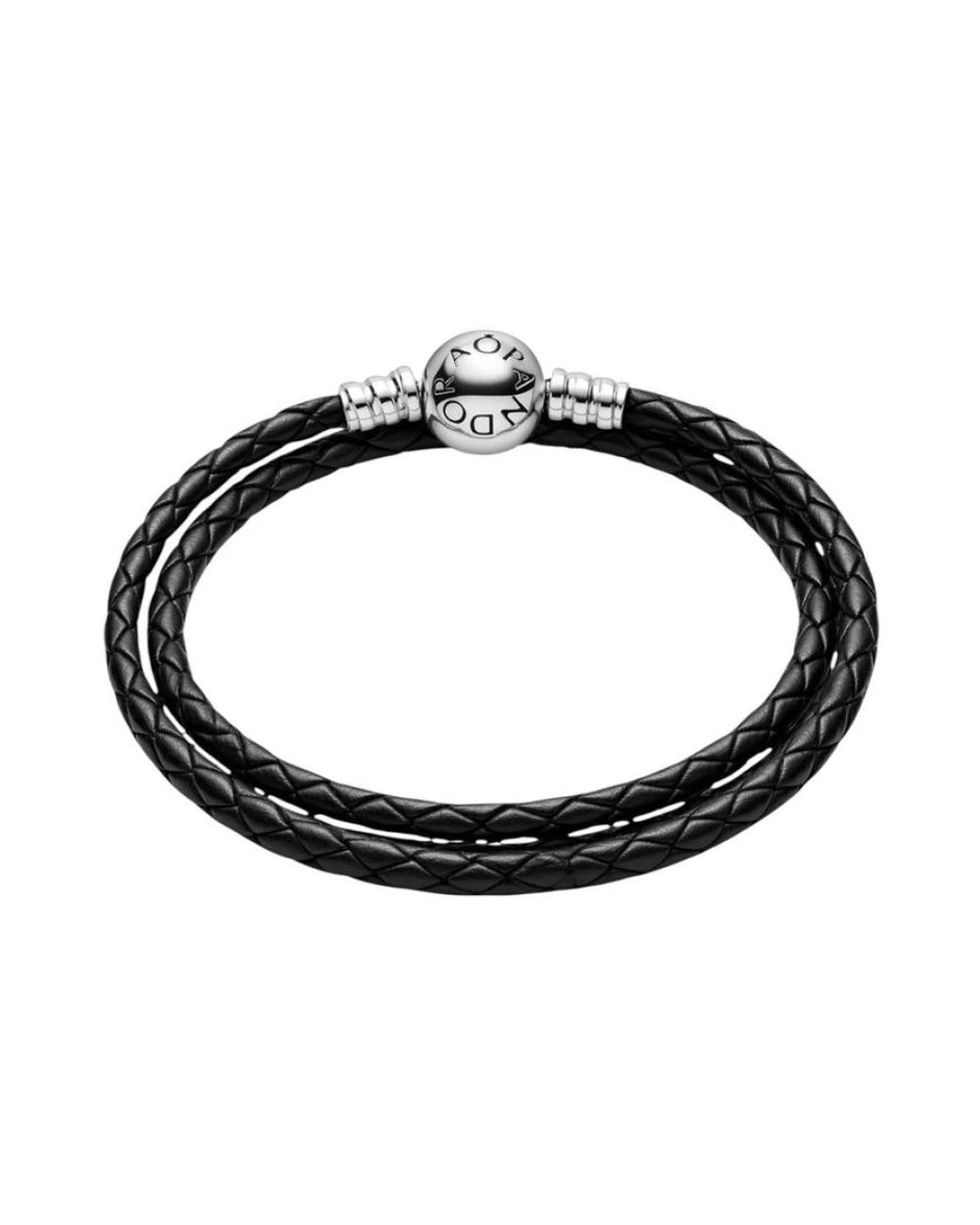 Pandora Black Einfaches Geflochtenes Lederarmband