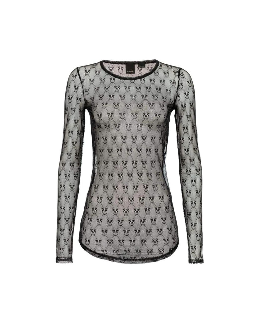 Pinko Tops ,Zwart ,Jacquard Kanten Top Met Lange Mouwen in het Black
