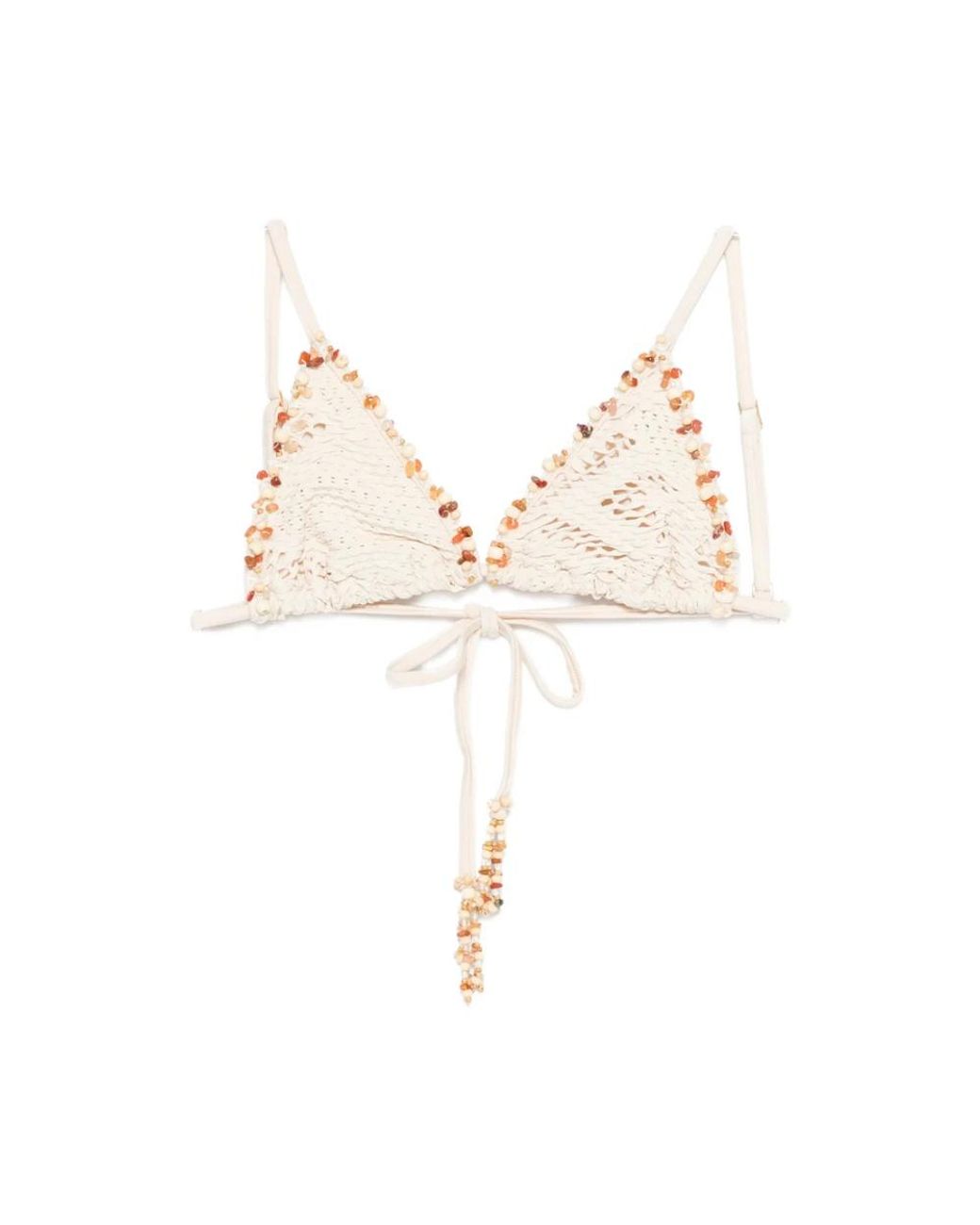 PATBO Beaded Triangle Bikini Top in het Natural