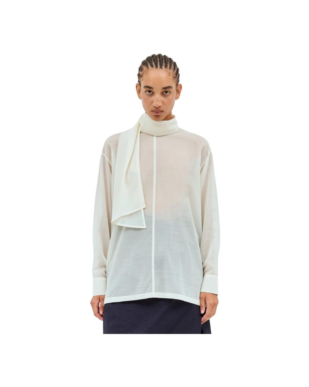 Issey Miyake Overhemden ,Wit ,Wol Wollen Sheer Shirt Met Shawl in het Gray