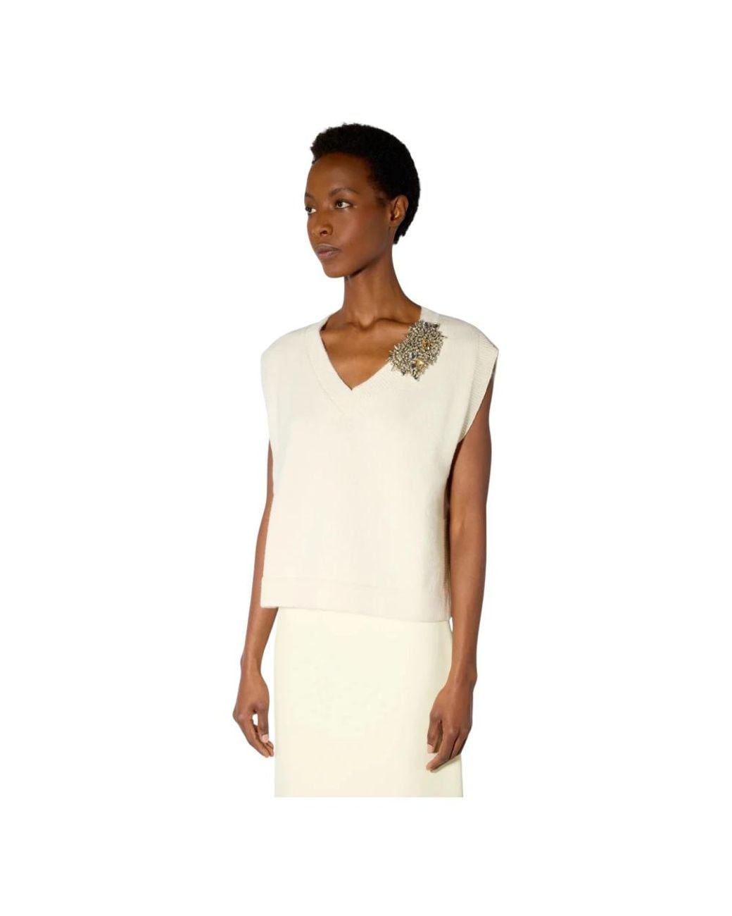 Liviana Conti White V-Neck Knitwear