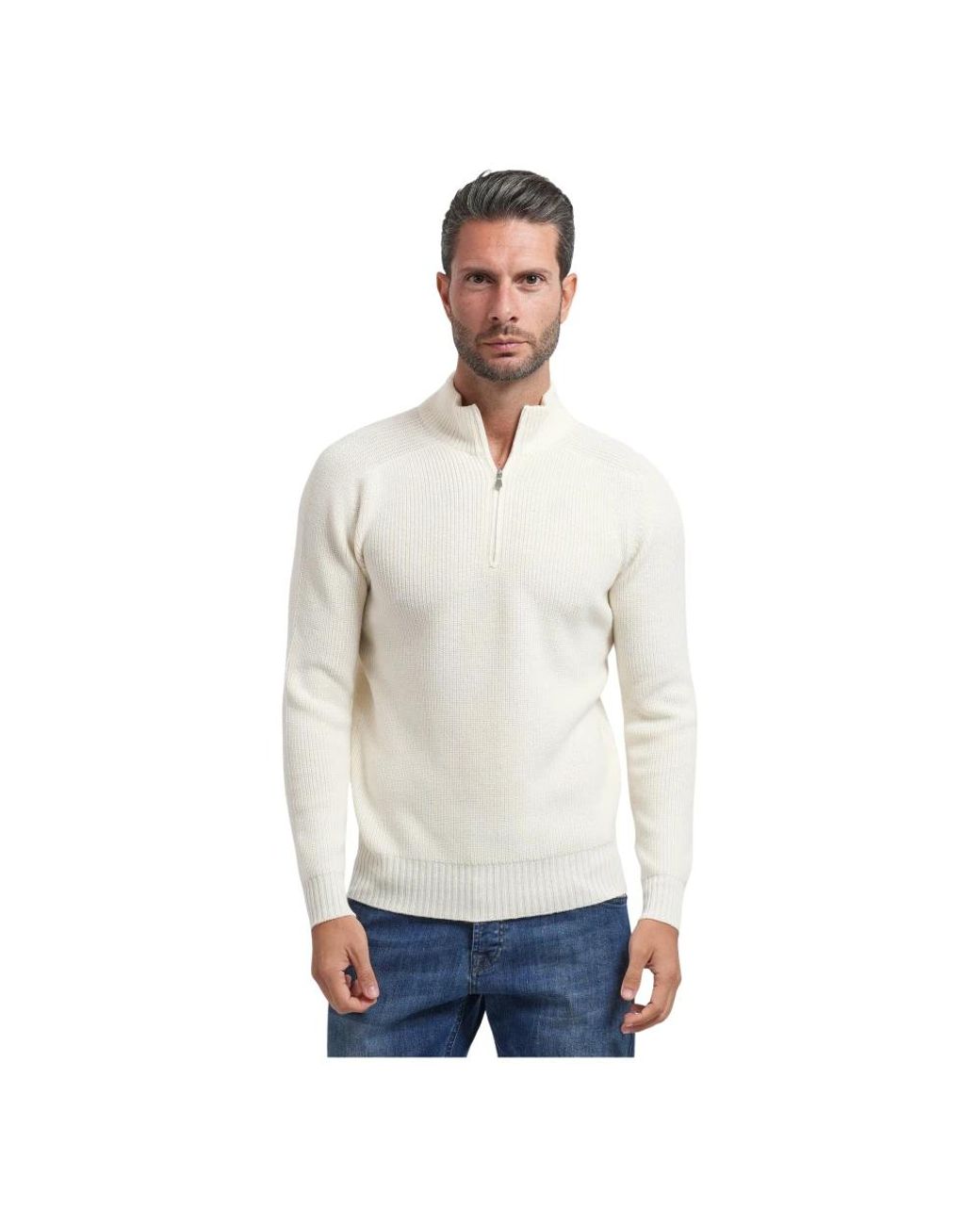 Gran Sasso Half-Zip Trui in het White voor heren