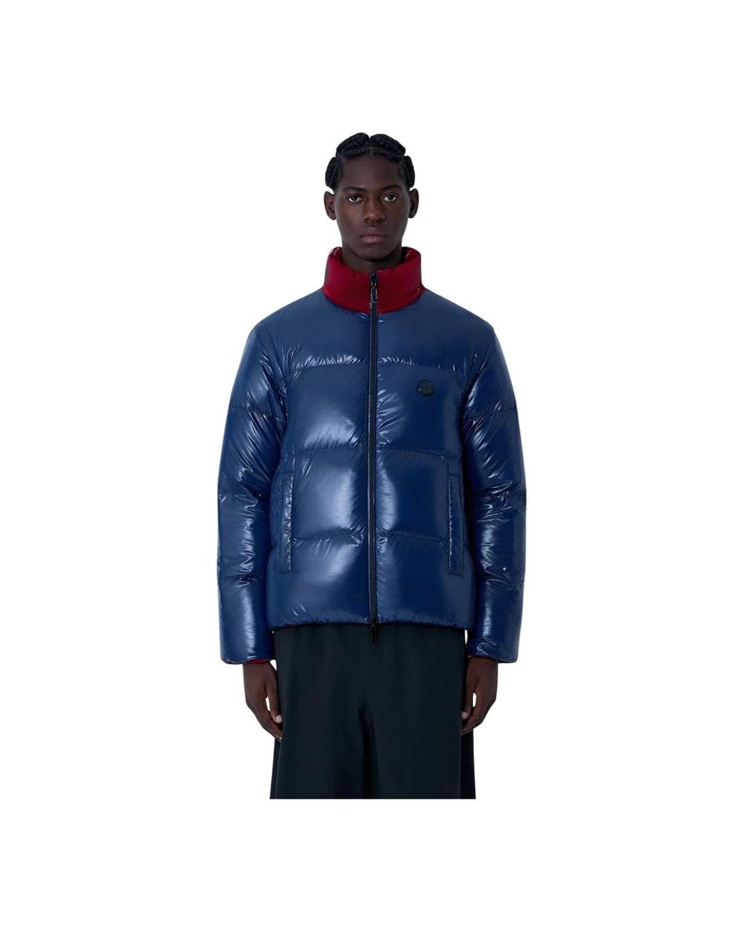 Moncler Jassen ,Rood ,Polyester Reversible Throttle Short Down Jacket in het Blue voor heren
