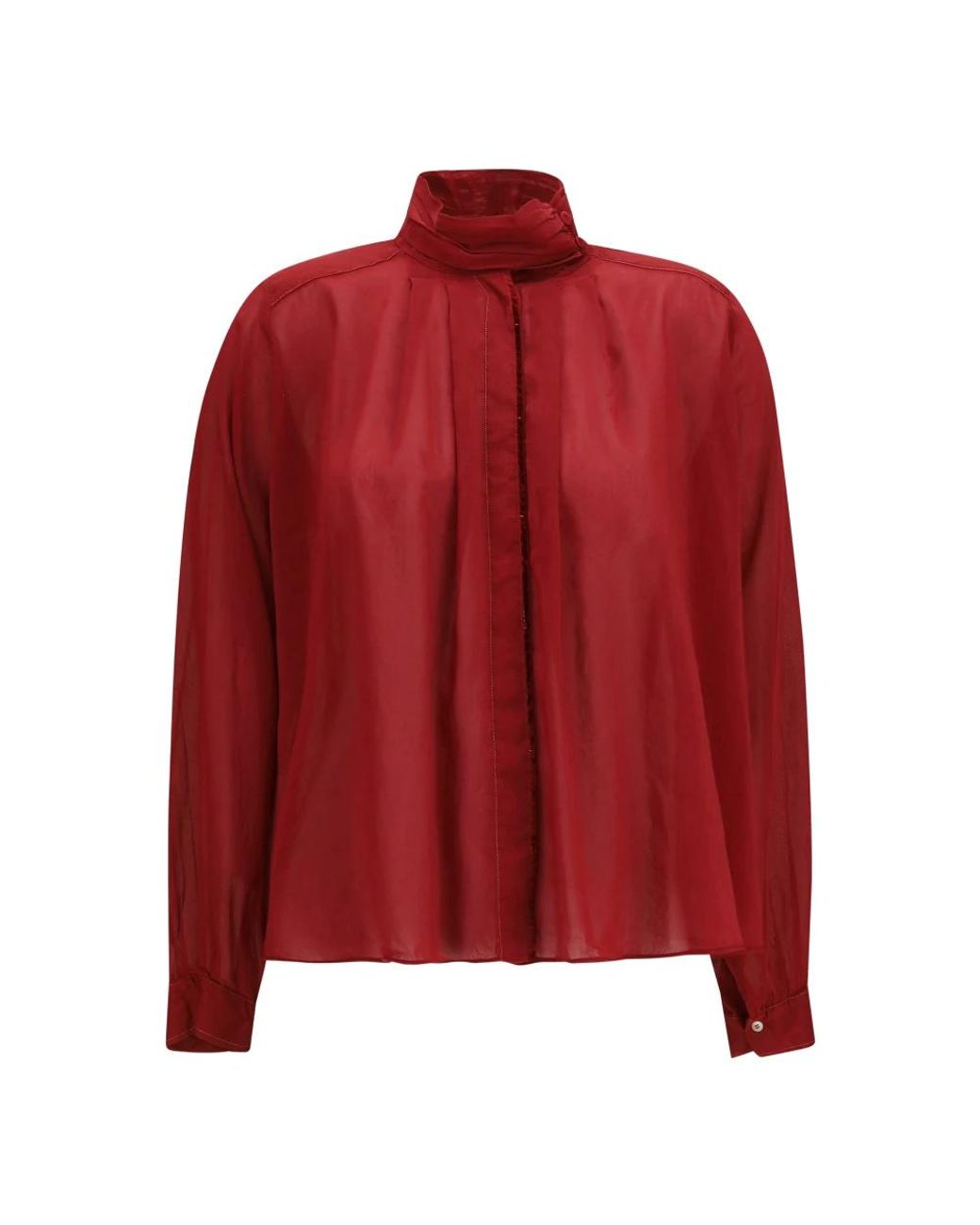 Forte_forte Overhemden ,Rood ,Katoen Geplooide Blouse Met Hoge Hals in het Red