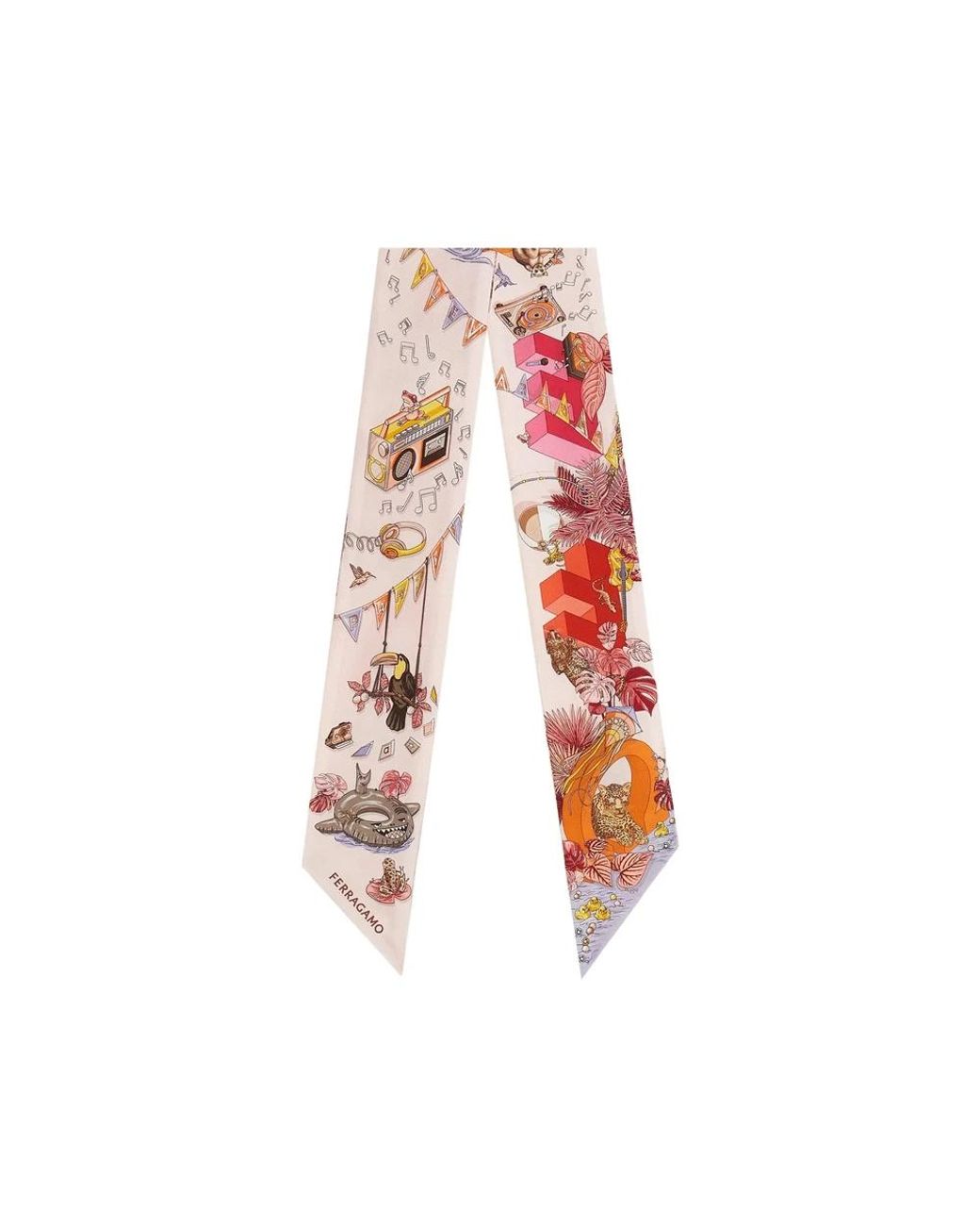 Ferragamo Red Silk Stole Jungle Party Print