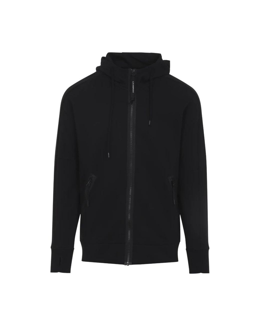 C P Company Hoodies & Sweatvesten ,Zwart ,Katoen Diagonal Raised Fleece Hooded Full Zip Sweatshirt in het Black voor heren