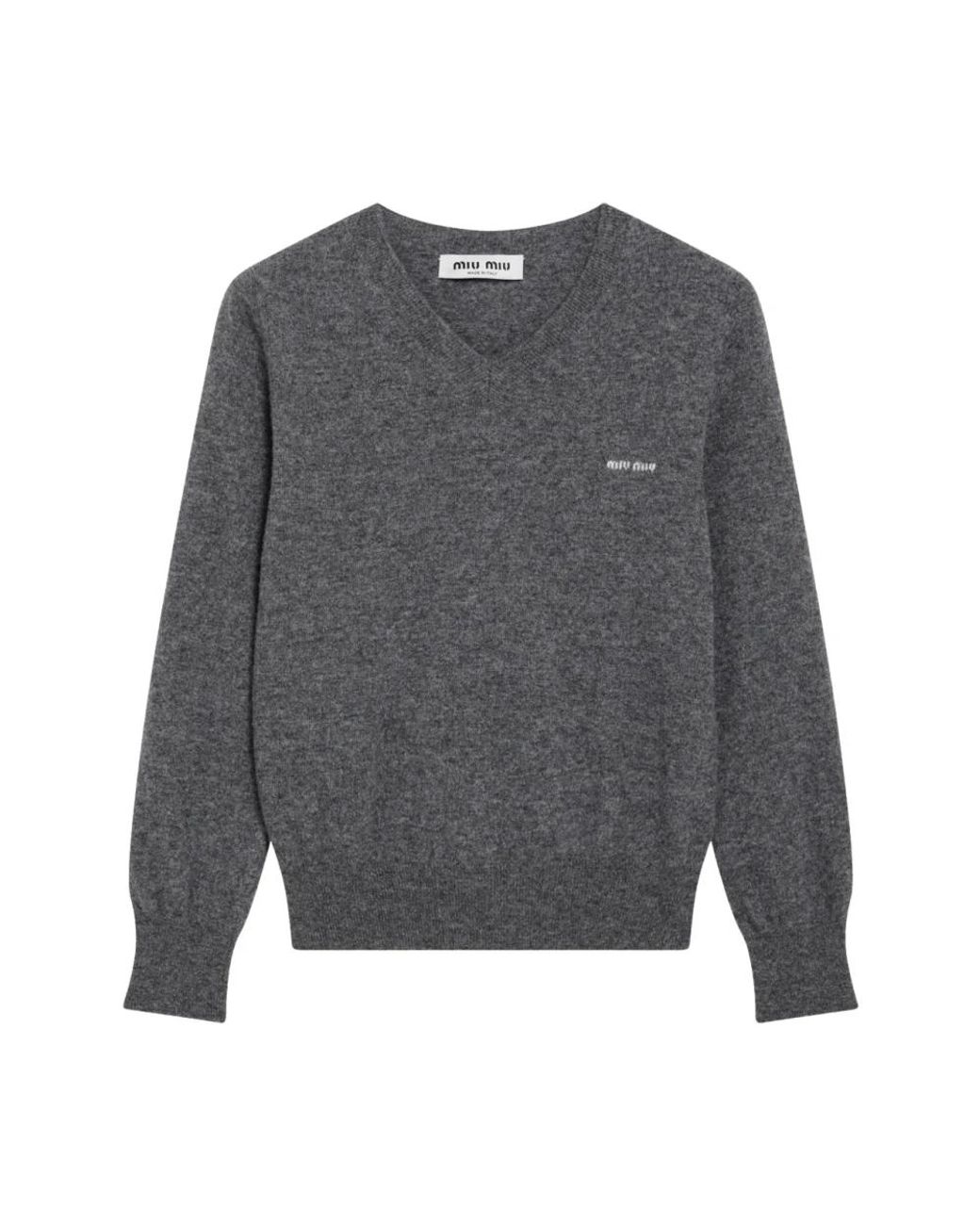 Miu Miu Gray V-Neck Knitwear