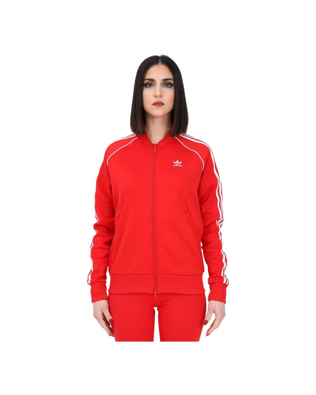 Sudadera roja con cremallera para mujer adidas Originals de color Rojo |  Lyst