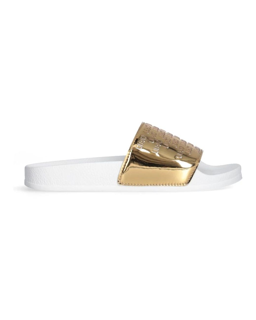 Liu Jo Schoenen ,Geel ,Polyester Spiegel Wit Goud Sandalen Met Logo in het Metallic