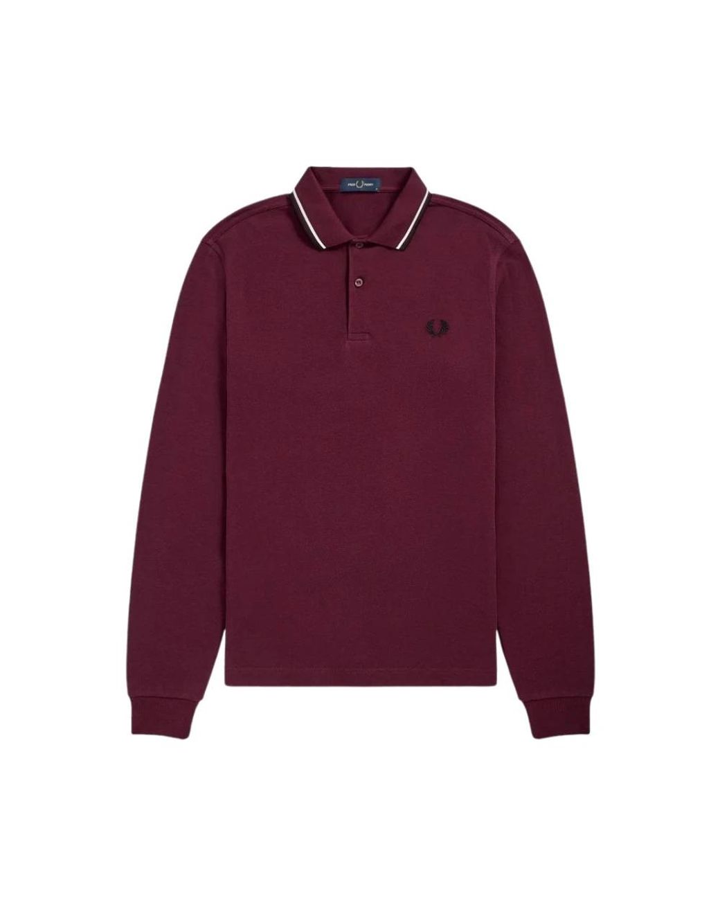 Fred Perry Tops ,Bruin ,Katoen Polo Met Lange Mouwen En Dubbele Streep in het Purple voor heren