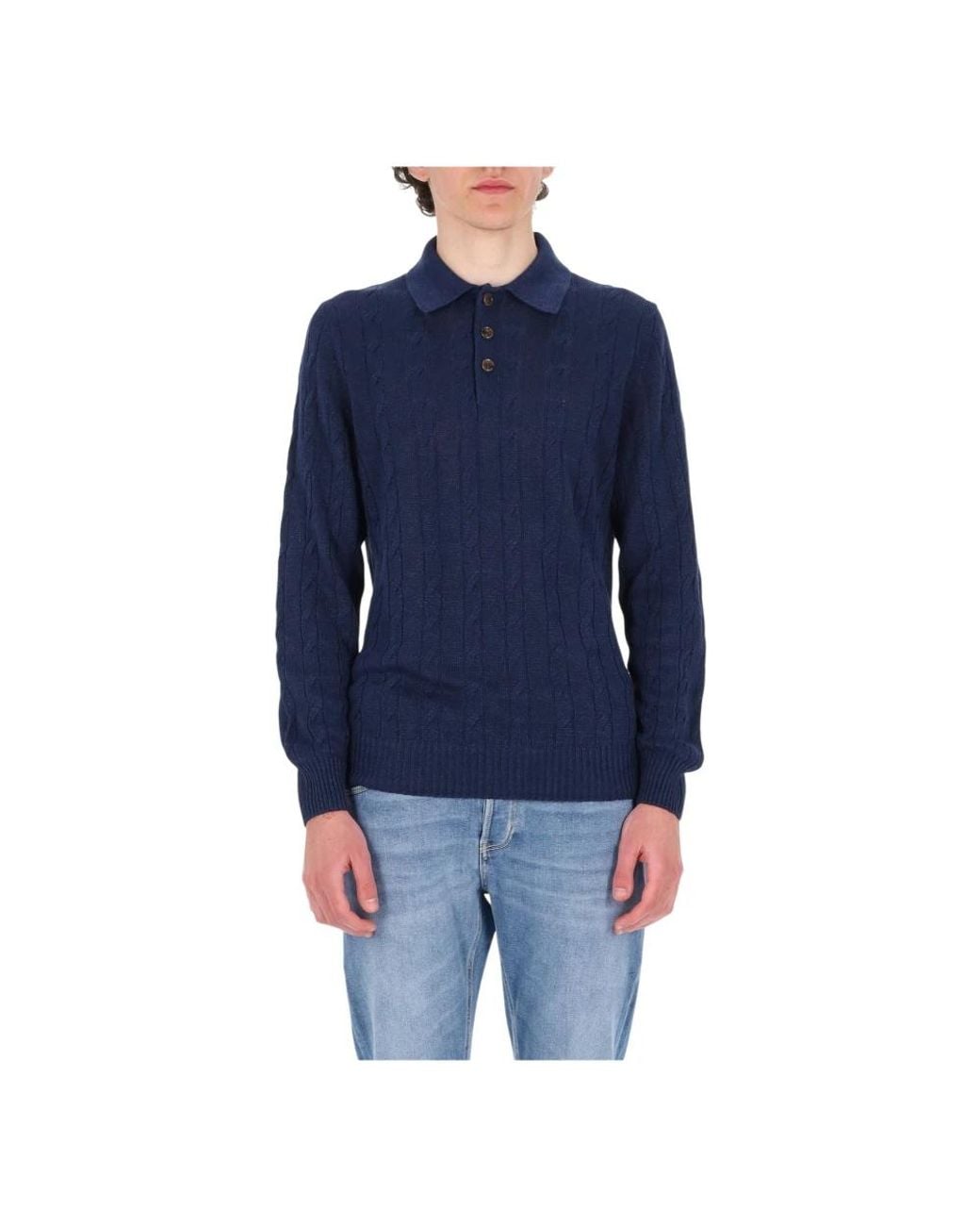 Barba Napoli Blue Round-Neck Knitwear for men