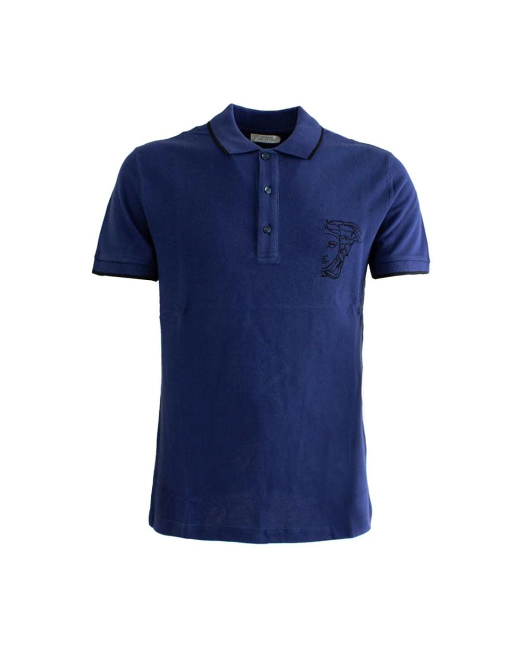 Versace Tops ,Blauw ,Katoen Blauw Katoenen Polo Shirt Met Korte Mouwen in het Blue voor heren