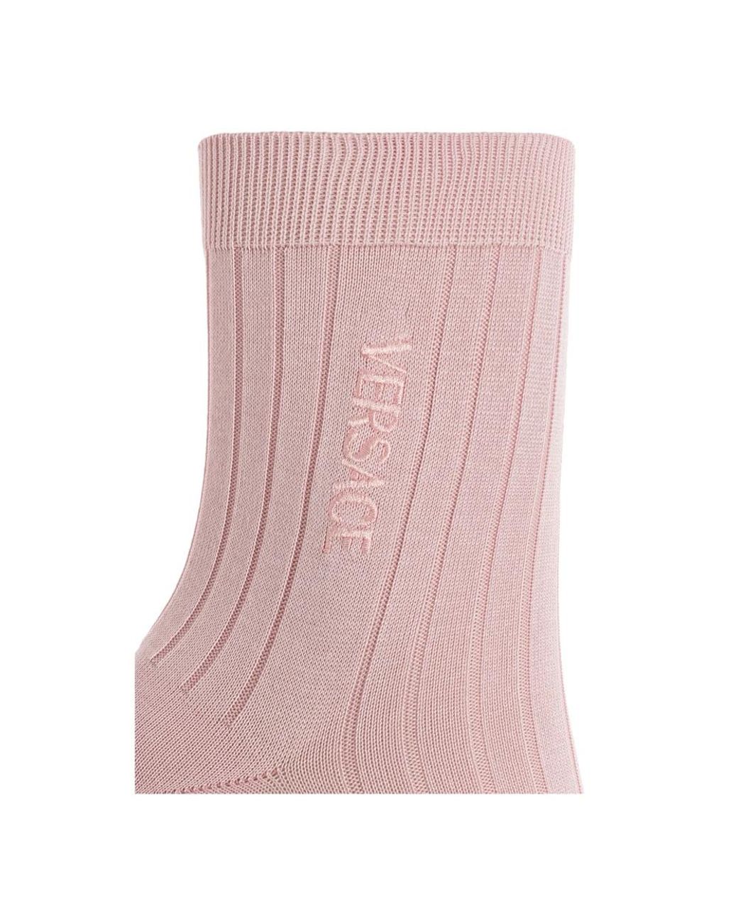 Versace Ondergoed ,Roze ,Katoen Geborduurde Geribbelde Katoenen Sokken in het Pink