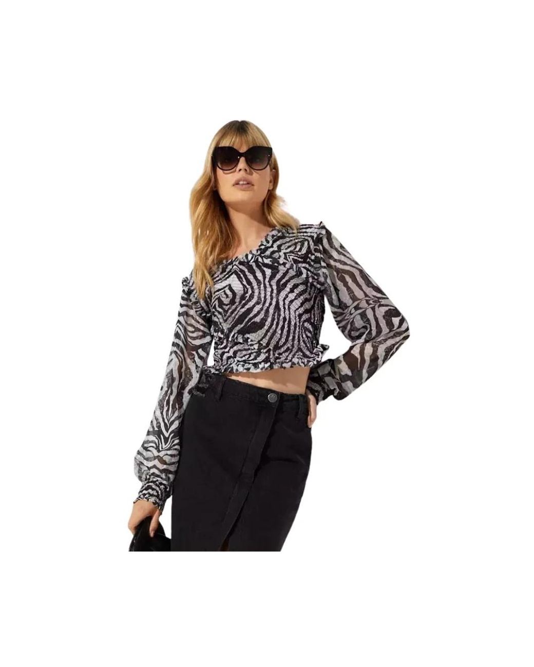One Teaspoon Overhemden ,Zwart ,Polyester Zebra Print Wrap Blouse in het Black