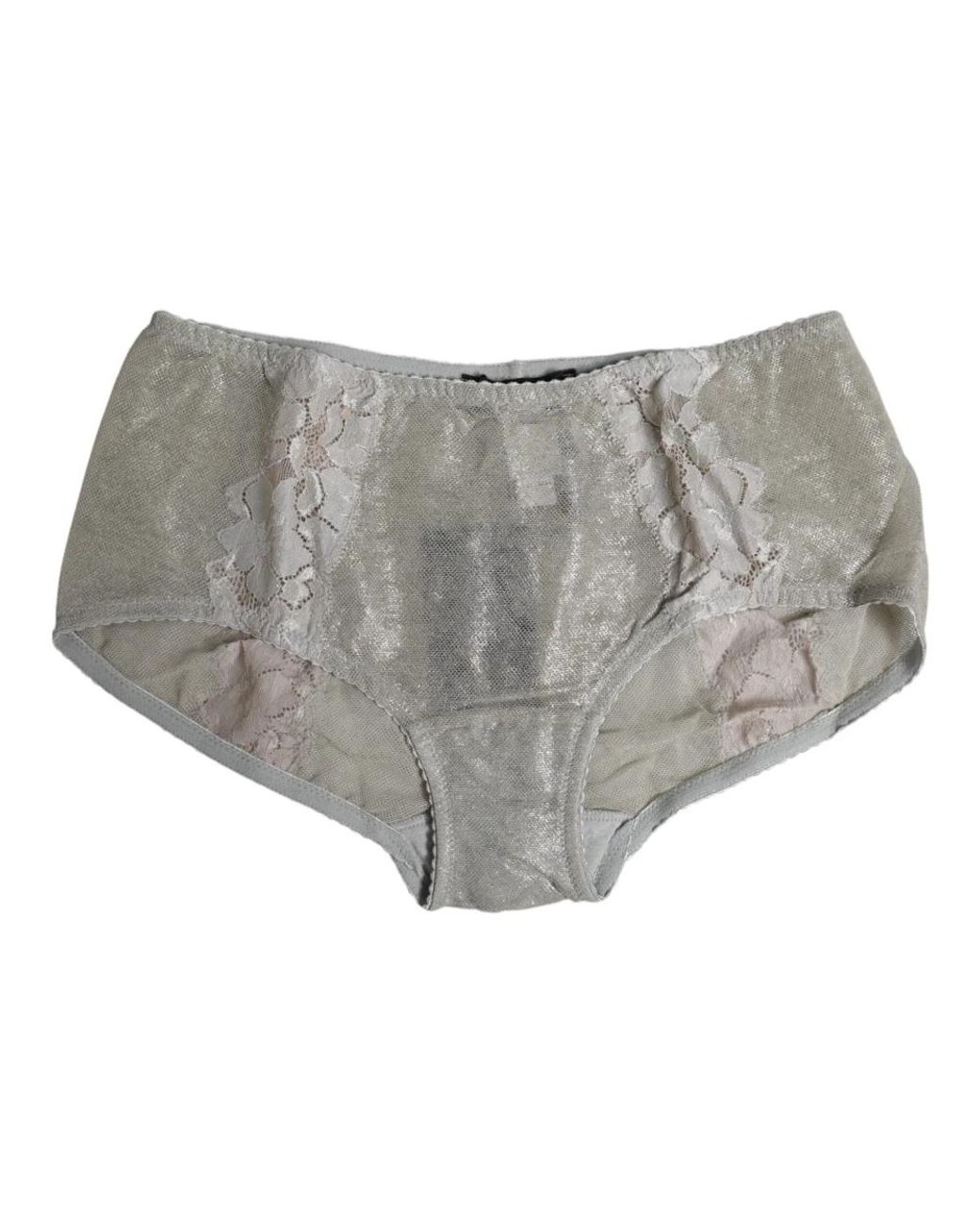 Dolce & Gabbana Ondergoed ,Grijs ,Katoen Grijze Bloemenkant Hoge Taille Slipje in het Gray