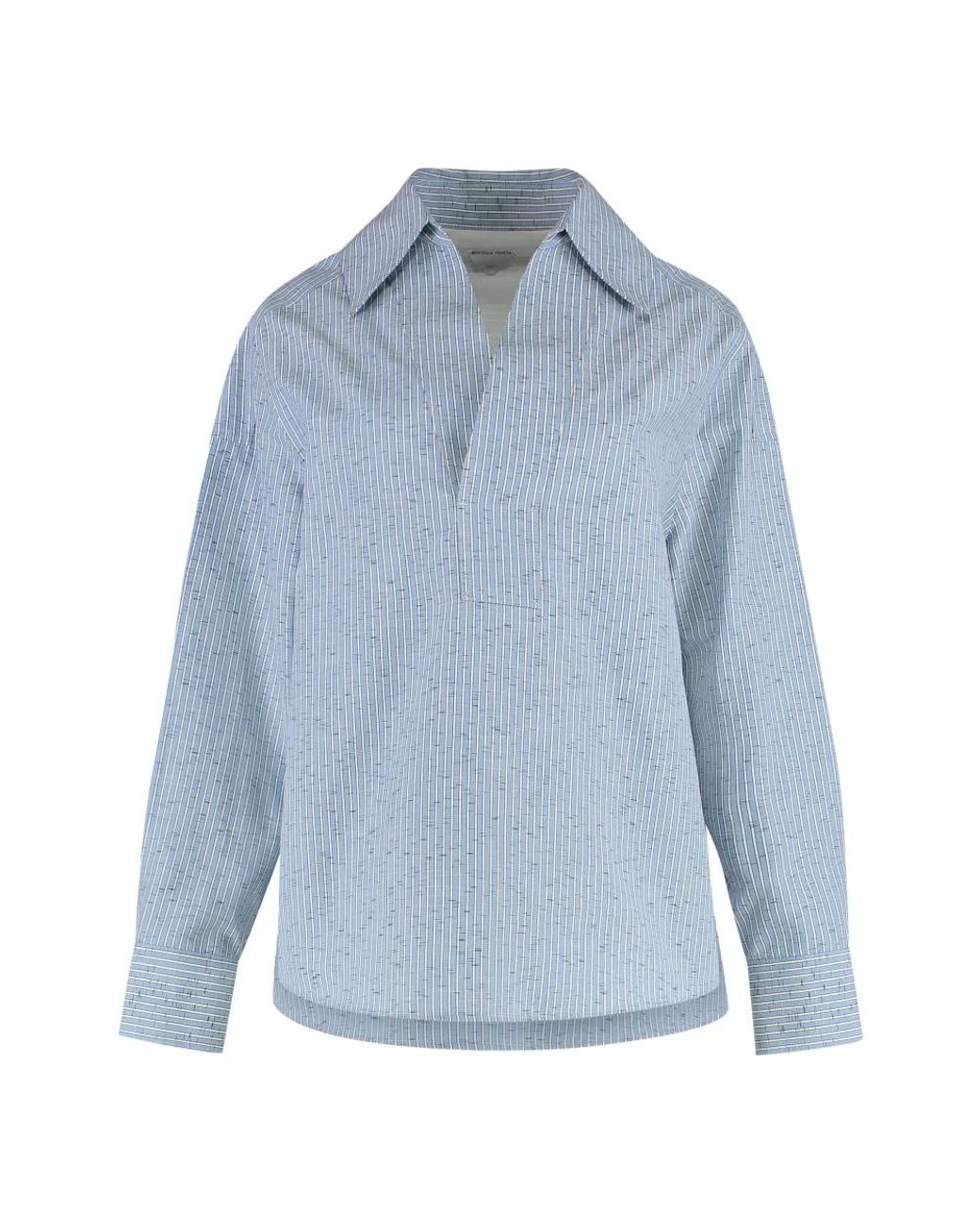Bottega Veneta Overhemden ,Blauw ,Katoen Afgeronde Zoom Katoen Linnen Blouse in het Blue