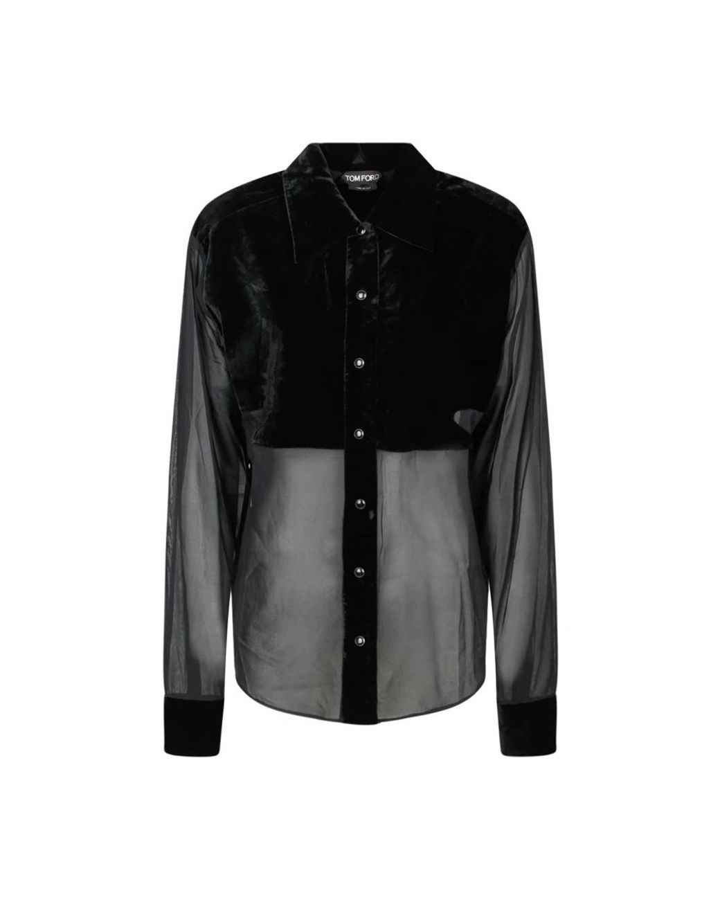 Tom Ford Overhemden ,Zwart ,Zwart Zijden Shirt Met Inzetstukken En Knopen in het Black