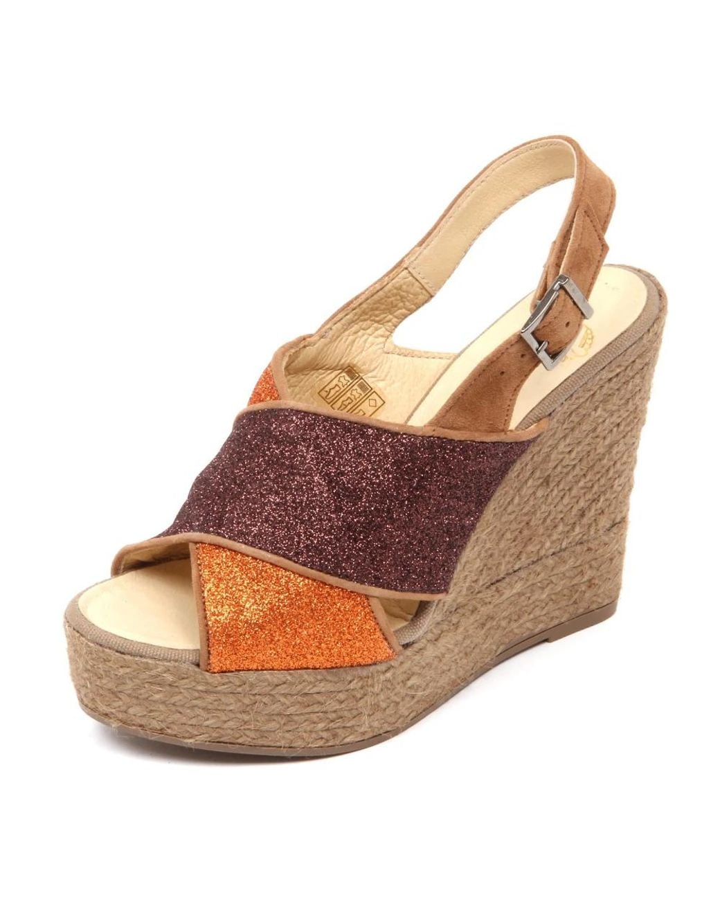 Espadrilles Schoenen ,Bruin ,Glitter Sleehak Sandaal in het Brown