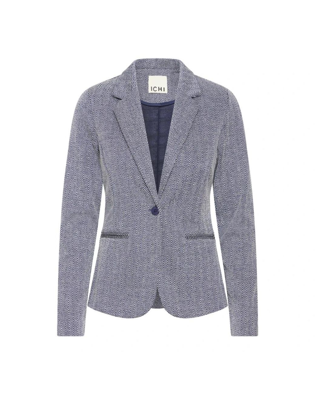 Ichi Blauwe Herringbone Jacquard Blazer Jas in het Blue