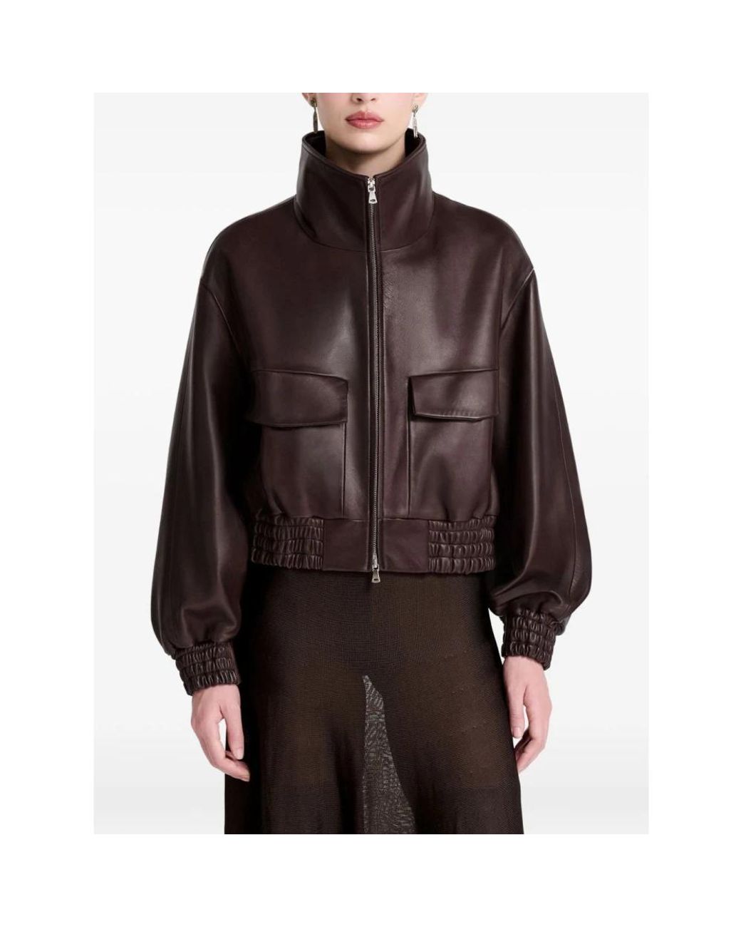 Nour Hammour Brown Leather Jackets