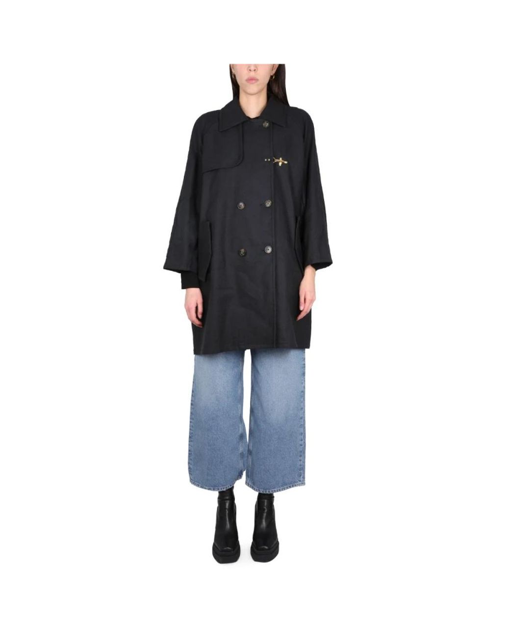 Fay Black Double-Breasted Coats