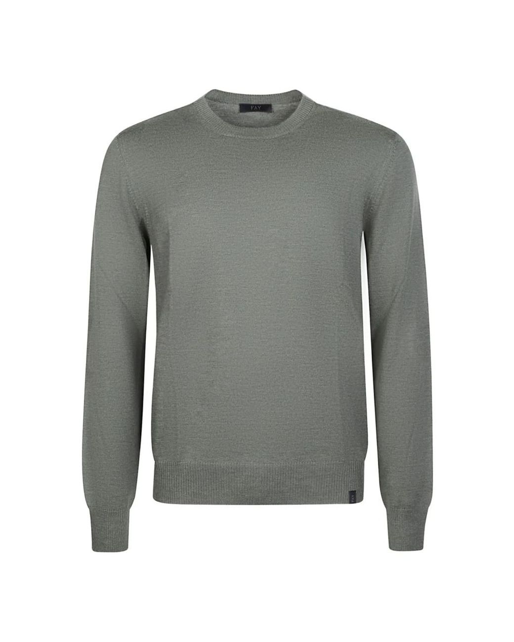 Fay Truien & Vesten ,Groen ,Wol Groene Wollen Gebreide Ronde-Hals Trui in het Gray voor heren