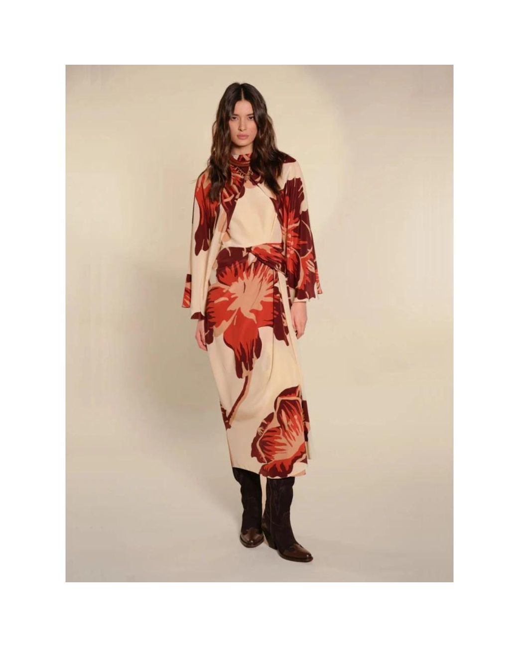 Johanna Ortiz Red Odyssey Floral-Print Midi Dress