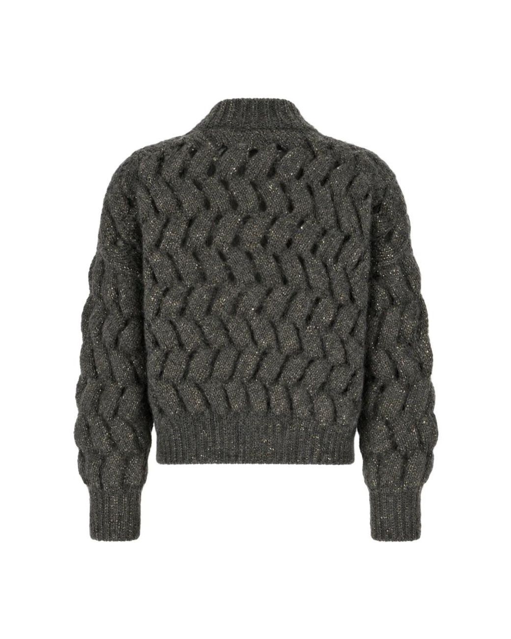 Brunello Cucinelli Gray Dazzling Zigzag Cables Pullover
