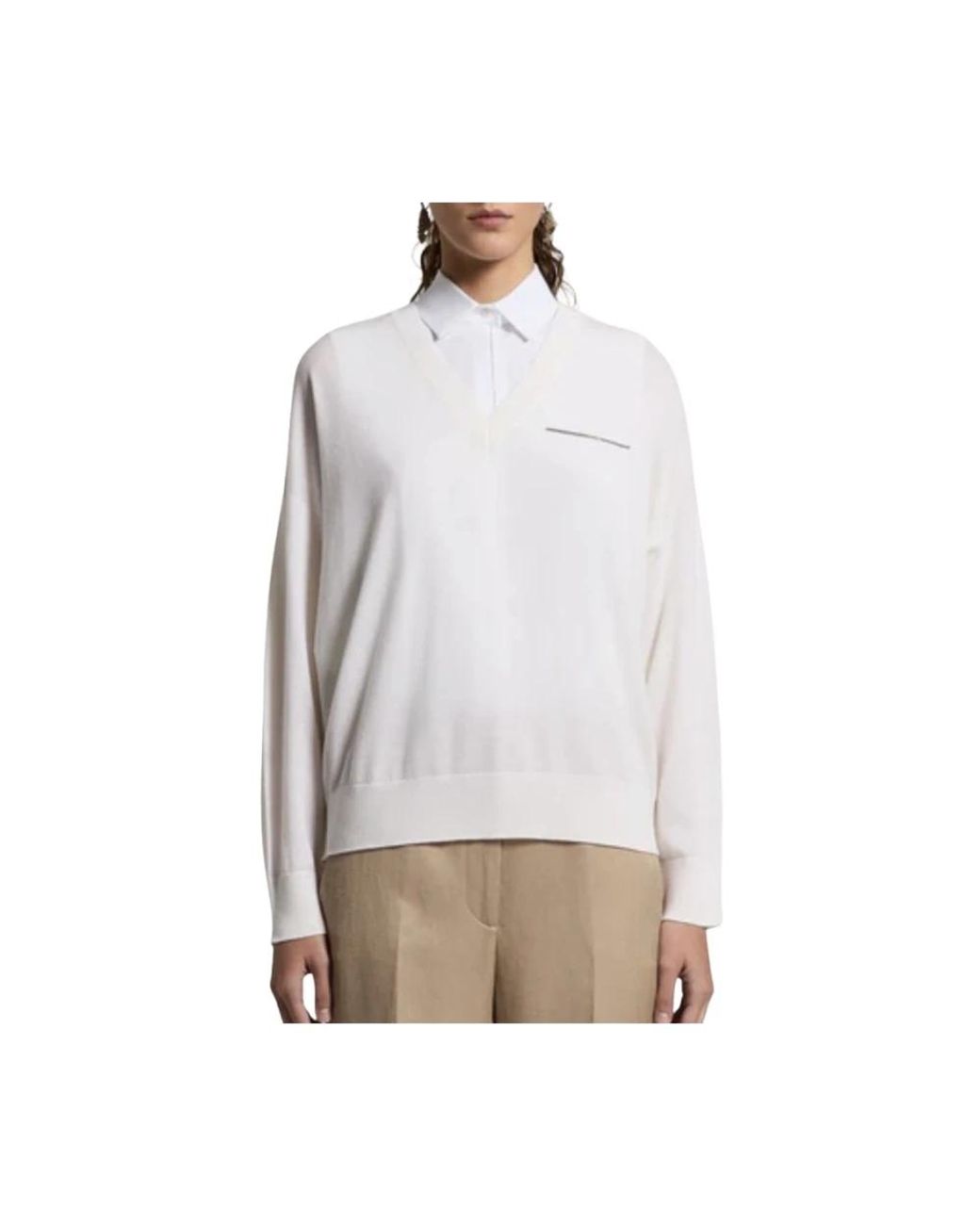 Peserico White V-Neck Knitwear