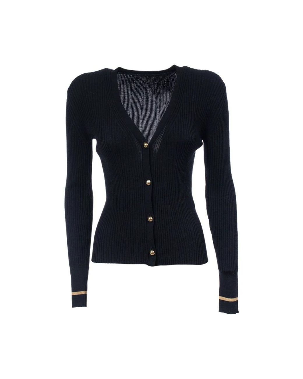 Max Mara Truien & Vesten ,Blauw ,Wol Blauw Geribbeld Wollen Vest Met Gouden Lurex Bies in het Blue