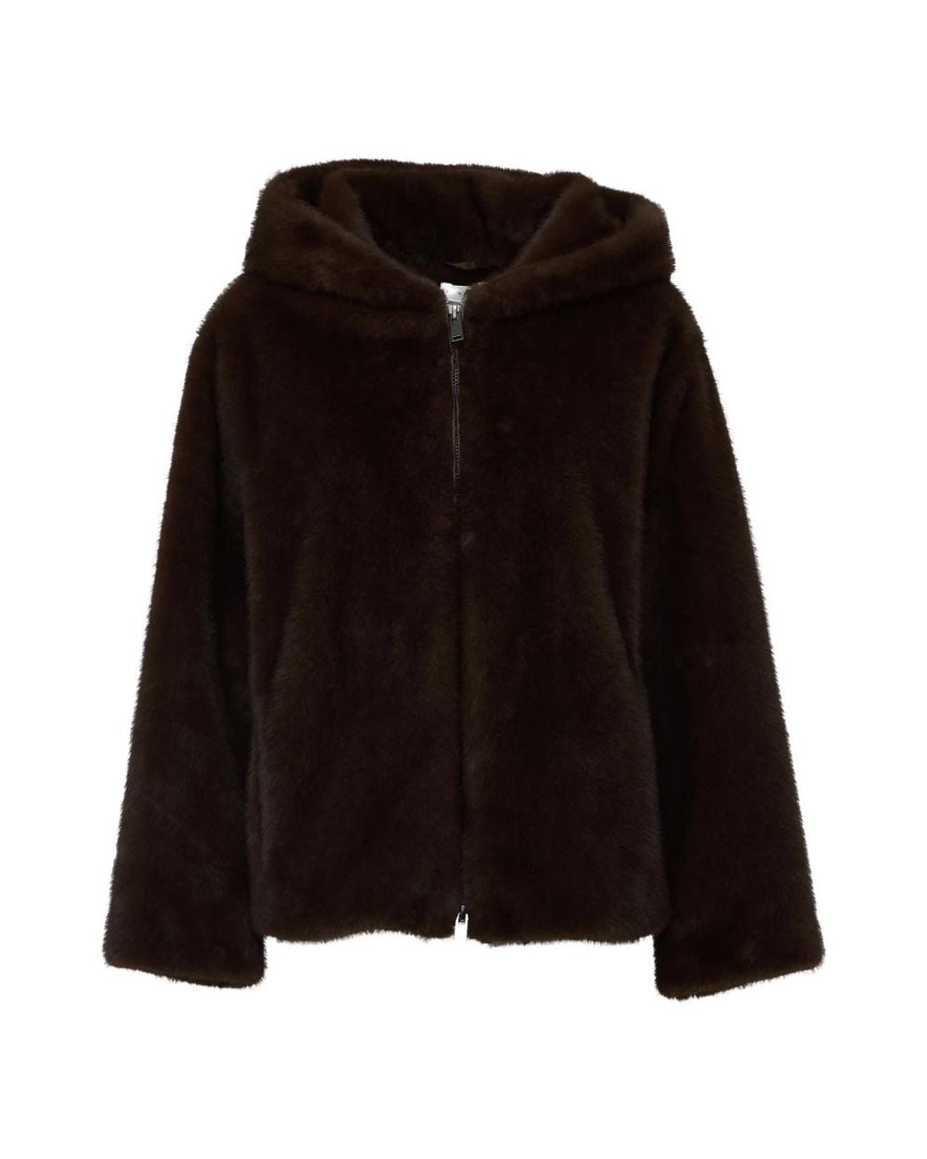 P.A.R.O.S.H. Black Short Hooded Drawstring Faux-Fur Jacket